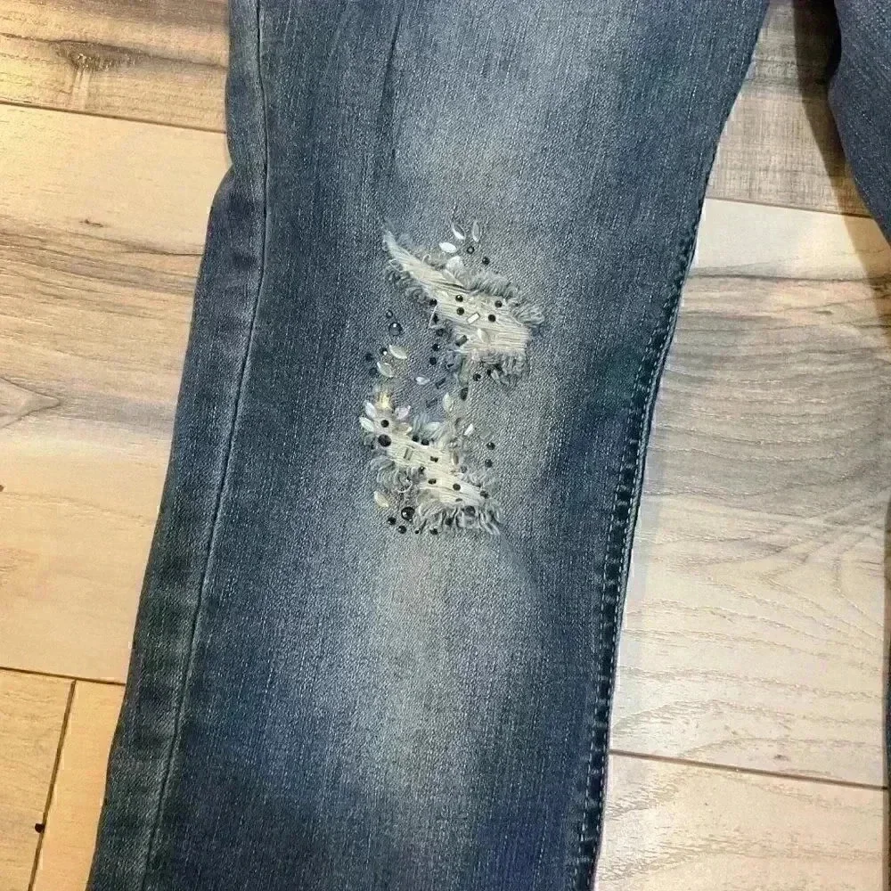 IMPERIAL STAR GIRLS SIZE 16 JEANS DISTRESSED AND JEWLED